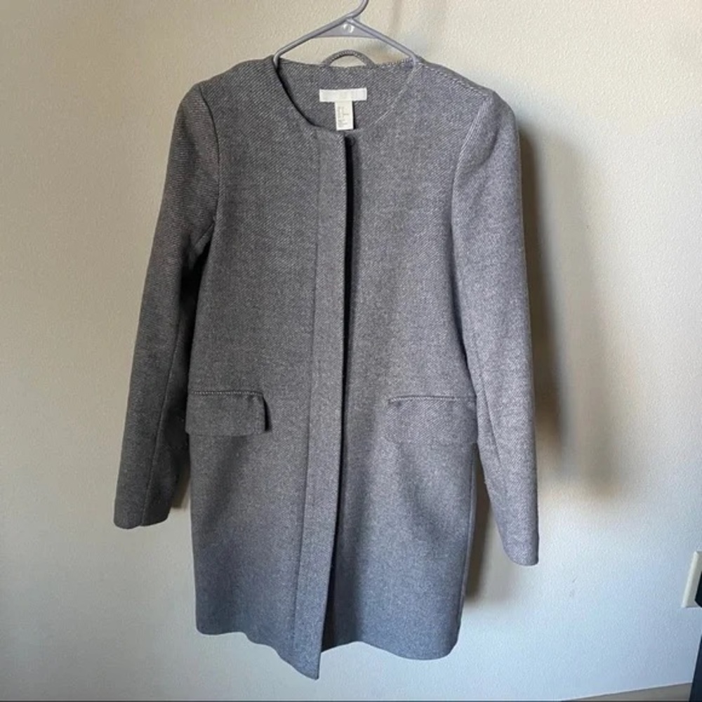 H&M Wool blend Collarless Dress Coat Size 2 US Gray
